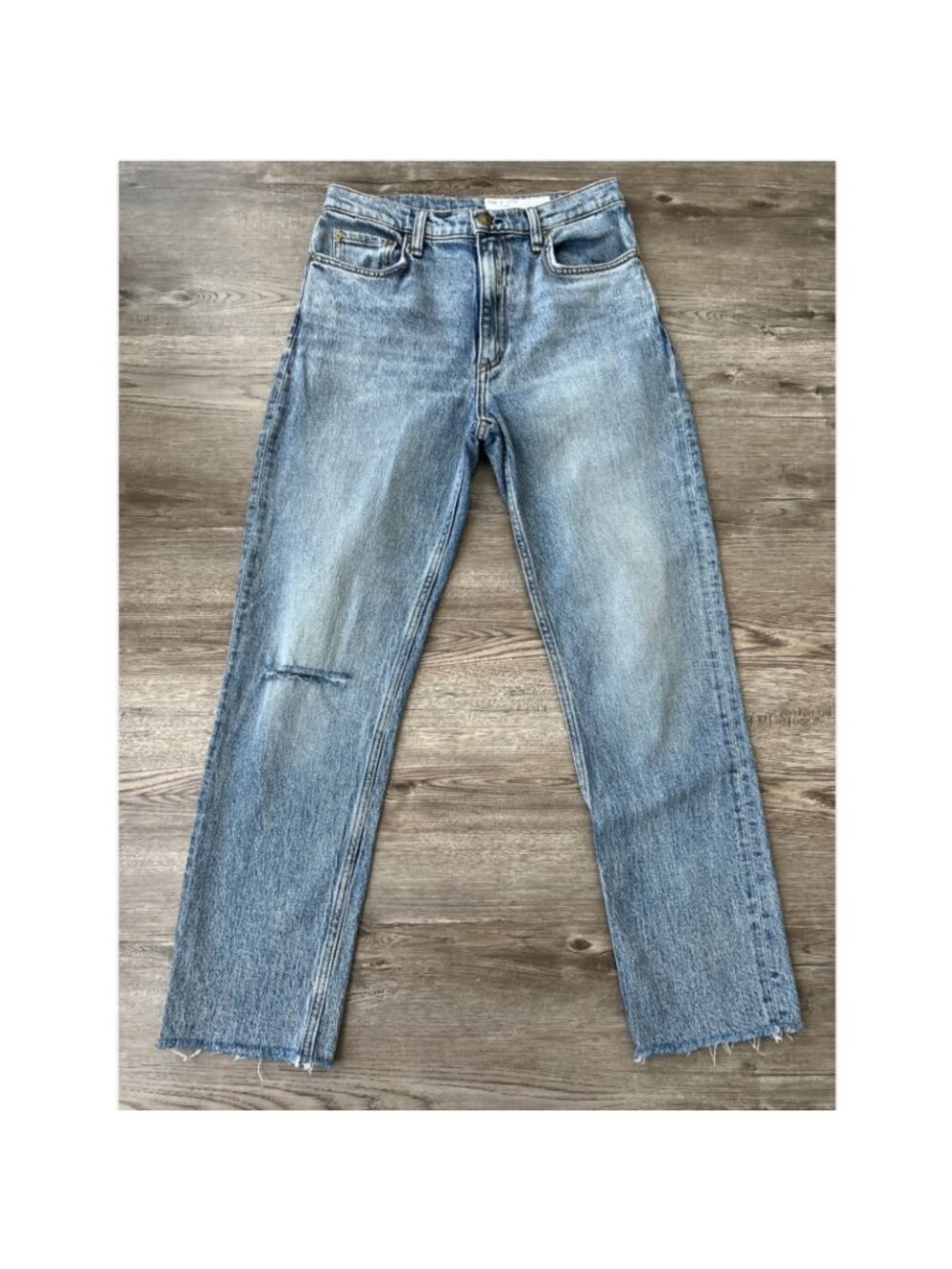 Rag Bone Wren High Rise Slim Straight Jeans Womens 28 Riley Distressed Raw Hem